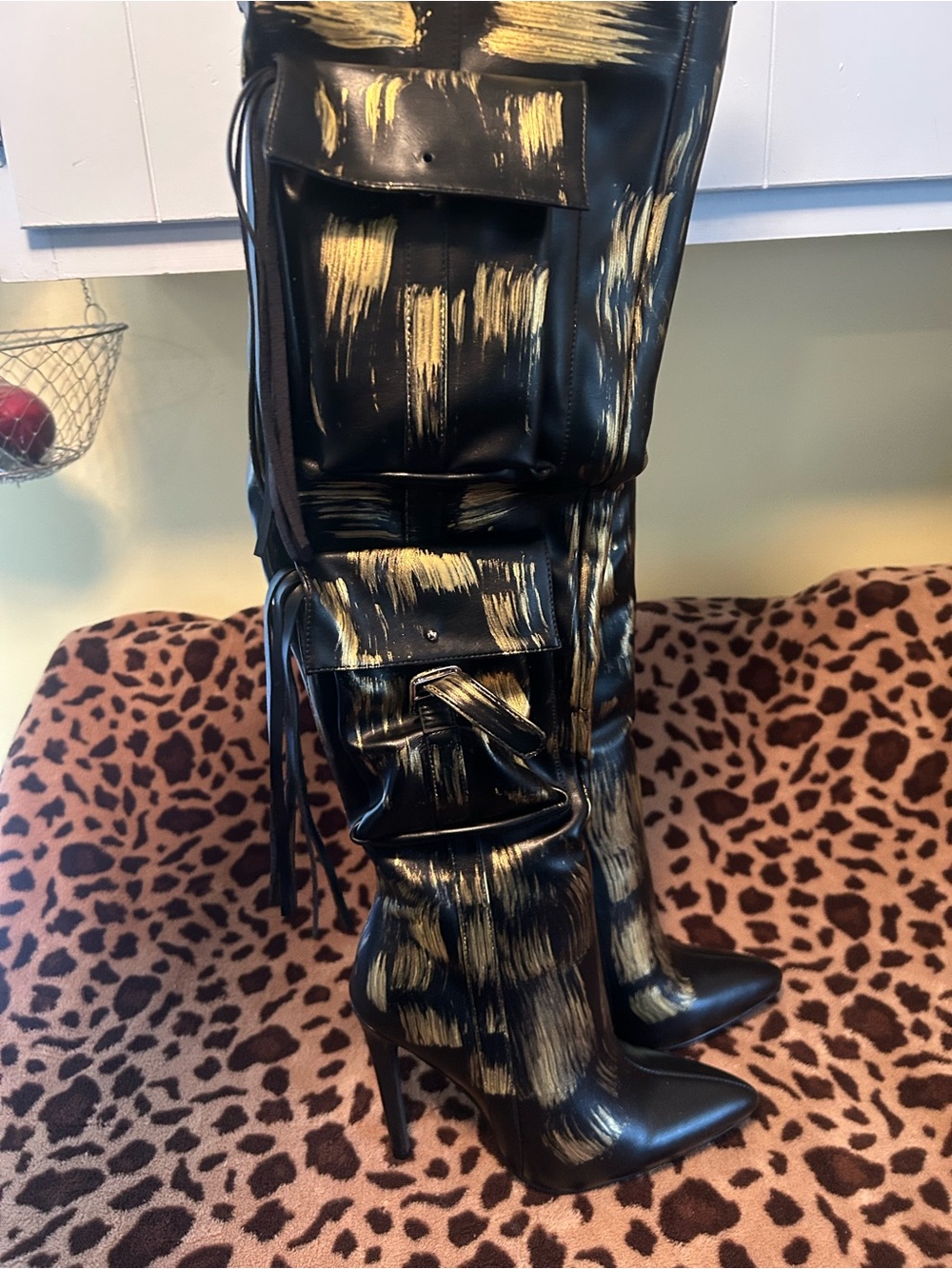 Sexy Black & Gold Buckle Knee-High Stiletto Boots - Picture 10 of 16